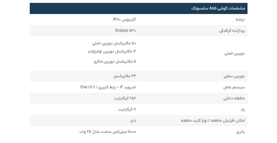 مشخصات گوشی موبایل Galaxy A55