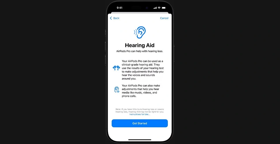 تصویری از قابلیت Hearing Aid ایرپاد اپل