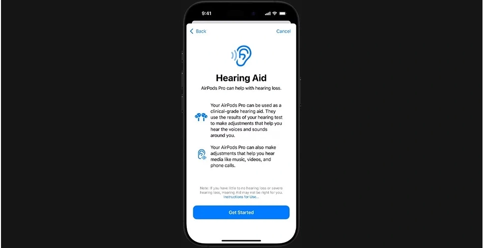 تصویری از قابلیت Hearing Aid ایرپاد اپل