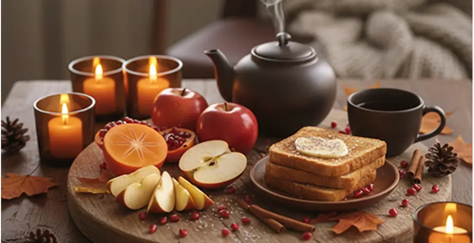 میز عصرانه پاییزی، میوه های پاییزی