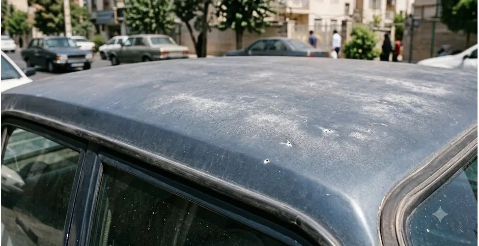 سقف خودرو به رنگ مشکی که دچار آفتاب سوختگی شده