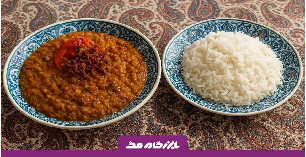 میرزا قاسمی با بادمجان کبابی و کته