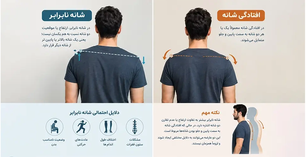 تفاوت شانه نابرابر با افتادگی شانه