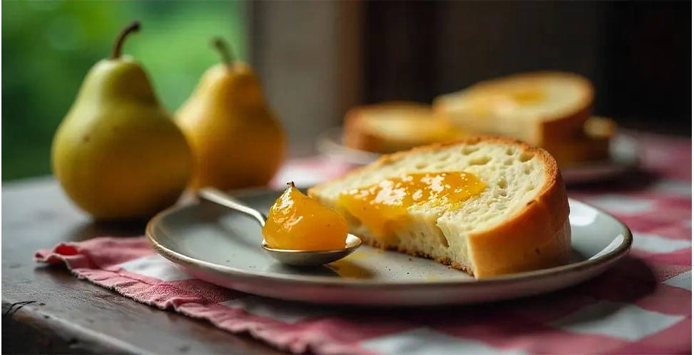 مربای گلابی روی نان تست