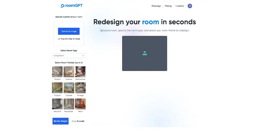 بخش اپلود عکس در roomgpt