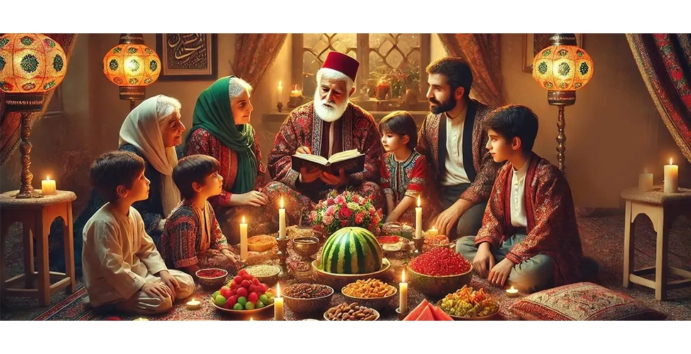 خانواده ایرانی در کنار سفره شب یلدا