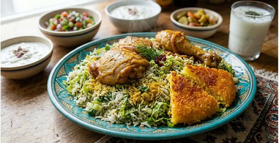 کاهو پلو شیرازی با مرغ