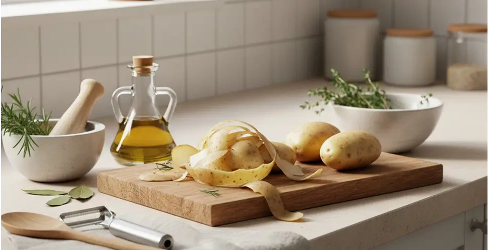 پوست گیری سیب زمینی در آشپزخانه