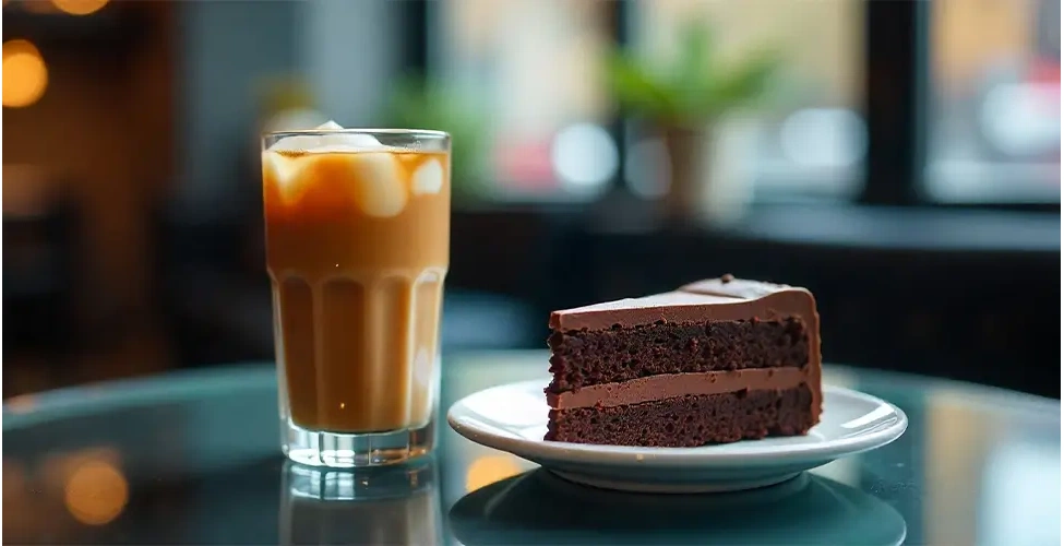 آیس کافی و کیک شکلاتی
