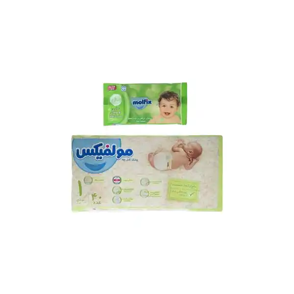 پوشک نوزادی40عددی مولفیکس+ دستمال مرطوب